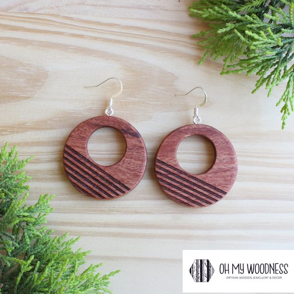 Wooden-Earrings---Rosewood--Double-round-Stripes