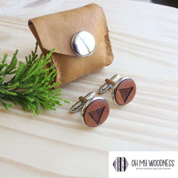 Wooden-cufflinks---Triangles---Kiaat