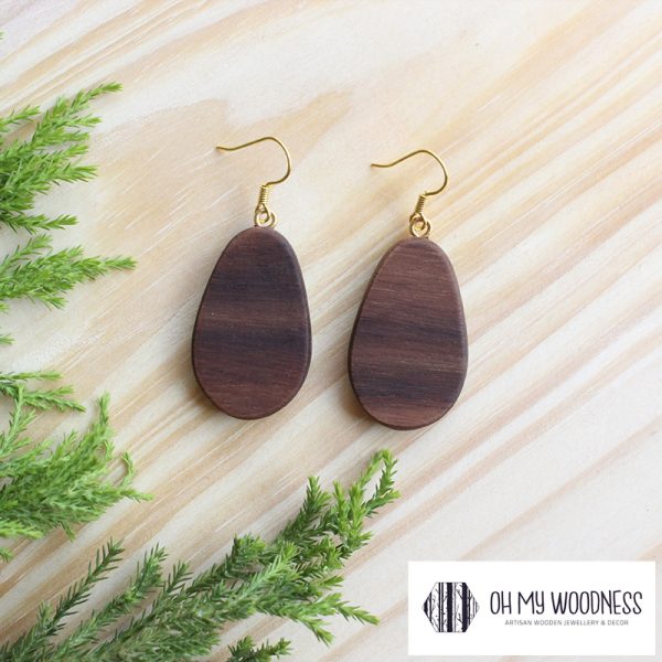 Wooden-earrings-Walnut-Small-Flat-Ovals-Gold